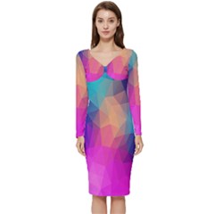 Triangles Polygon Color Long Sleeve V-neck Bodycon Dress 