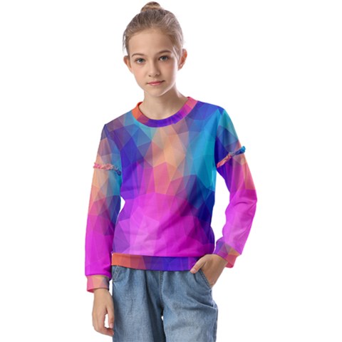 Triangles Polygon Color Kids  Long Sleeve Tee With Frill  by artworkshop