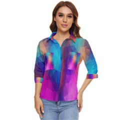 Triangles Polygon Color Women s Quarter Sleeve Pocket Shirt