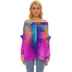 Triangles Polygon Color Off Shoulder Chiffon Pocket Shirt