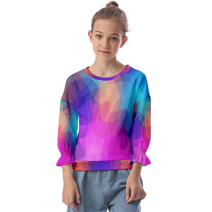 Triangles Polygon Color Kids  Cuff Sleeve Top