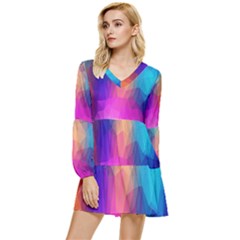 Triangles Polygon Color Tiered Long Sleeve Mini Dress