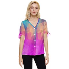 Triangles Polygon Color Bow Sleeve Button Up Top