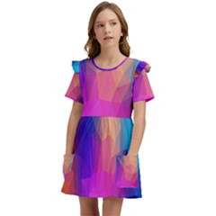 Triangles Polygon Color Kids  Frilly Sleeves Pocket Dress