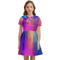 Triangles Polygon Color Kids  Bow Tie Puff Sleeve Dress