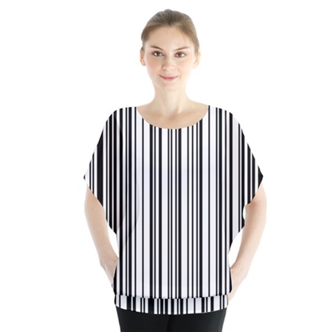 Barcode Pattern Batwing Chiffon Blouse by Sapixe