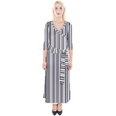 Barcode Pattern Quarter Sleeve Wrap Maxi Dress by Sapixe