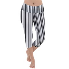 Barcode Pattern Lightweight Velour Capri Yoga Leggings by Sapixe