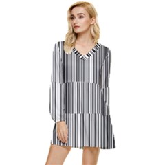 Barcode Pattern Tiered Long Sleeve Mini Dress