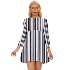 Barcode Pattern Long Sleeve Babydoll Dress