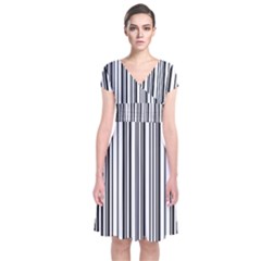 Barcode Pattern Short Sleeve Front Wrap Dress by Sapixe