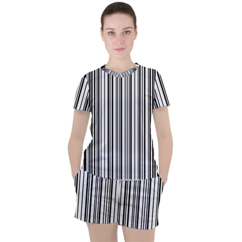 Barcode Pattern Women s Tee And Shorts Set by Sapixe