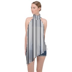 Barcode Pattern Halter Asymmetric Satin Top by Sapixe