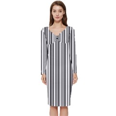 Barcode Pattern Long Sleeve V-neck Bodycon Dress  by Sapixe