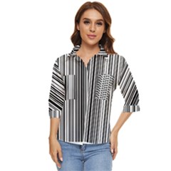 Barcode Pattern Women s Quarter Sleeve Pocket Shirt