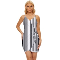 Barcode Pattern Wrap Tie Front Dress