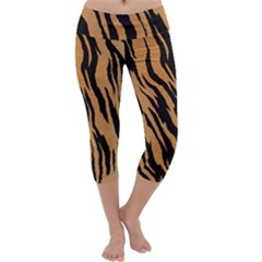 Tiger Animal Print A Completely Seamless Tile Able Background Design Pattern Capri Yoga Leggings by Amaryn4rt