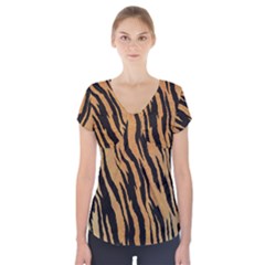 Tiger Animal Print A Completely Seamless Tile Able Background Design Pattern Short Sleeve Front Detail Top by Amaryn4rt