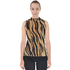 Tiger Animal Print A Completely Seamless Tile Able Background Design Pattern Mock Neck Shell Top by Amaryn4rt