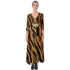 Tiger Animal Print A Completely Seamless Tile Able Background Design Pattern Button Up Boho Maxi Dress by Amaryn4rt