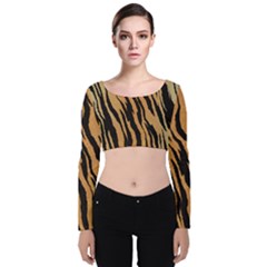 Tiger Animal Print A Completely Seamless Tile Able Background Design Pattern Velvet Long Sleeve Crop Top by Amaryn4rt