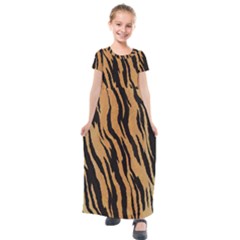 Tiger Animal Print A Completely Seamless Tile Able Background Design Pattern Kids  Short Sleeve Maxi Dress by Amaryn4rt