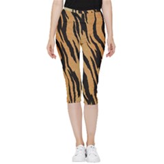 Tiger Animal Print A Completely Seamless Tile Able Background Design Pattern Inside Out Lightweight Velour Capri Leggings  by Amaryn4rt