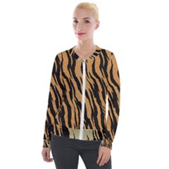 Tiger Animal Print A Completely Seamless Tile Able Background Design Pattern Velvet Zip Up Jacket by Amaryn4rt