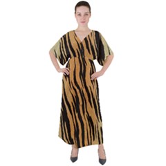 Tiger Animal Print A Completely Seamless Tile Able Background Design Pattern V-neck Boho Style Maxi Dress by Amaryn4rt