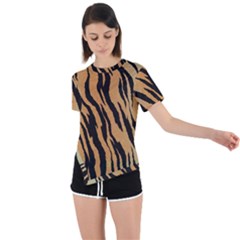 Tiger Animal Print A Completely Seamless Tile Able Background Design Pattern Asymmetrical Short Sleeve Sports Tee by Amaryn4rt