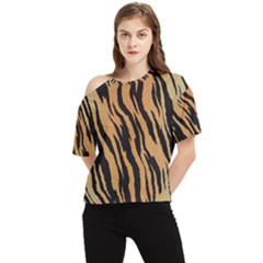 Tiger Animal Print A Completely Seamless Tile Able Background Design Pattern One Shoulder Cut Out Tee by Amaryn4rt