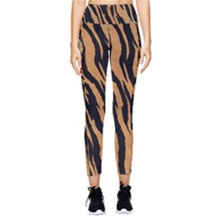 Tiger Animal Print A Completely Seamless Tile Able Background Design Pattern Pocket Leggings  by Amaryn4rt