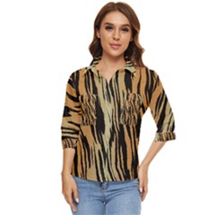 Tiger Animal Print A Completely Seamless Tile Able Background Design Pattern Women s Quarter Sleeve Pocket Shirt