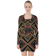 Abstract Pattern Geometric Backgrounds  V-neck Bodycon Long Sleeve Dress by Eskimos