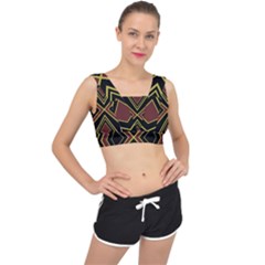 Abstract Pattern Geometric Backgrounds  V-back Sports Bra by Eskimos