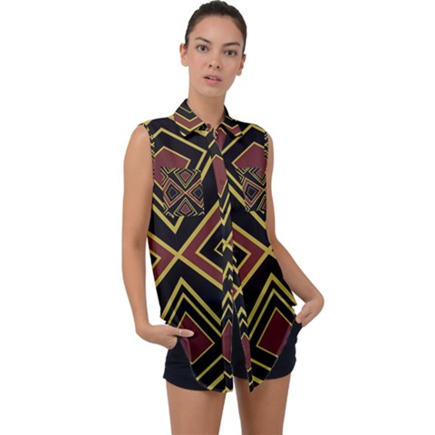 Abstract Pattern Geometric Backgrounds  Sleeveless Chiffon Button Shirt by Eskimos