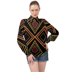 Abstract Pattern Geometric Backgrounds  High Neck Long Sleeve Chiffon Top by Eskimos