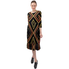 Abstract Pattern Geometric Backgrounds  Ruffle End Midi Chiffon Dress by Eskimos