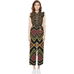 Abstract Pattern Geometric Backgrounds  Women s Frill Top Chiffon Jumpsuit by Eskimos