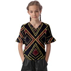 Abstract Pattern Geometric Backgrounds  Kids  V-neck Horn Sleeve Blouse