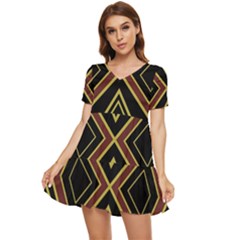 Abstract Pattern Geometric Backgrounds  Tiered Short Sleeve Babydoll Dress