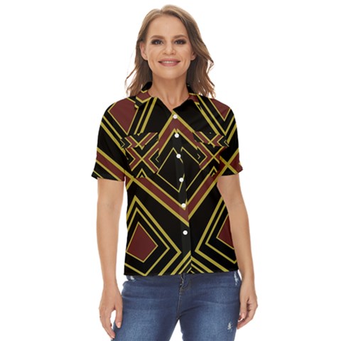 Abstract Pattern Geometric Backgrounds  Women s Short Sleeve Double Pocket Shirt by Eskimos