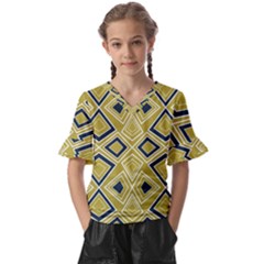 Abstract Pattern Geometric Backgrounds   Kids  V-neck Horn Sleeve Blouse by Eskimos