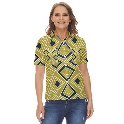 Abstract Pattern Geometric Backgrounds   Women s Short Sleeve Double Pocket Shirt by Eskimos