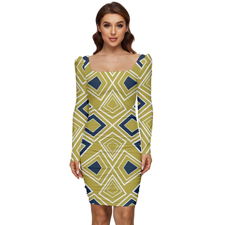 Abstract pattern geometric backgrounds   Women Long Sleeve Ruched Stretch Jersey Dress