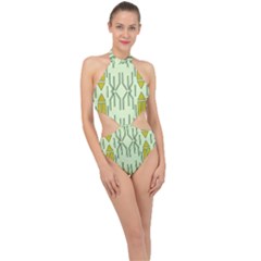 Abstract Pattern Geometric Backgrounds Halter Side Cut Swimsuit by Eskimos