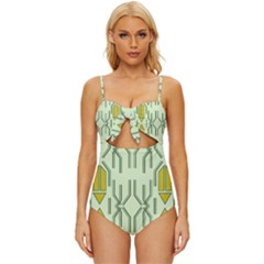 Abstract Pattern Geometric Backgrounds Knot Front One-piece Swimsuit by Eskimos