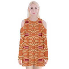 Abstract Pattern Geometric Backgrounds  Velvet Long Sleeve Shoulder Cutout Dress