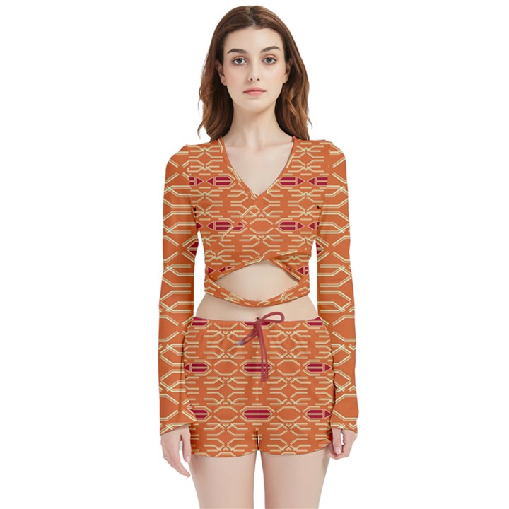 Abstract pattern geometric backgrounds  Velvet Wrap Crop Top and Shorts Set