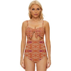 Abstract Pattern Geometric Backgrounds  Knot Front One-piece Swimsuit by Eskimos